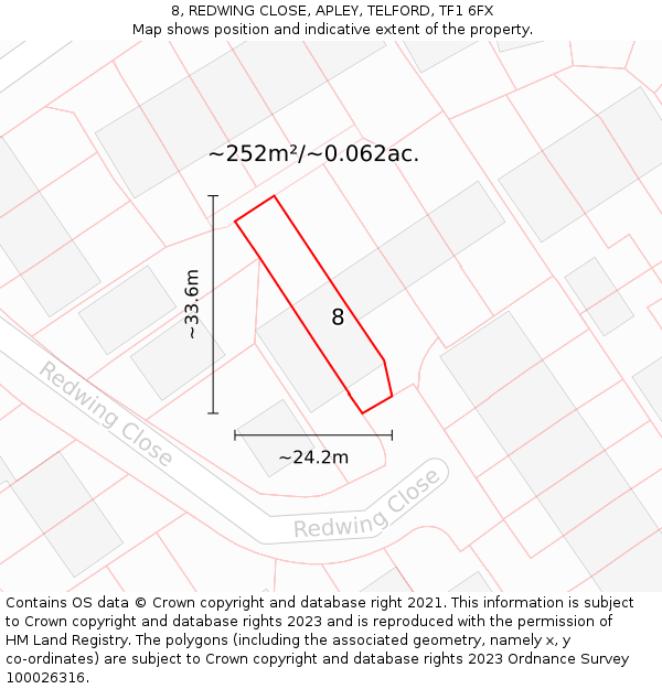 8, REDWING CLOSE, APLEY, TELFORD, TF1 6FX: Plot and title map