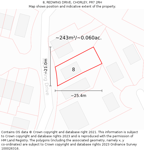 8, REDWING DRIVE, CHORLEY, PR7 2RH: Plot and title map