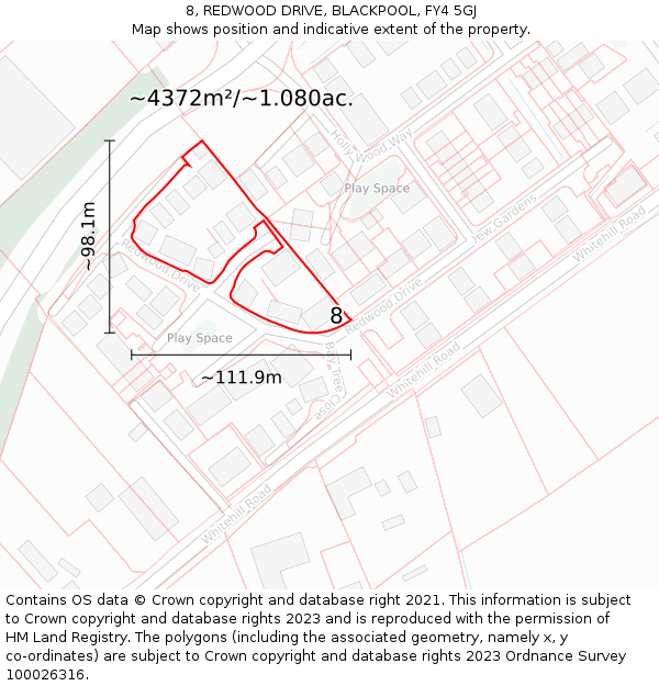 8, REDWOOD DRIVE, BLACKPOOL, FY4 5GJ: Plot and title map