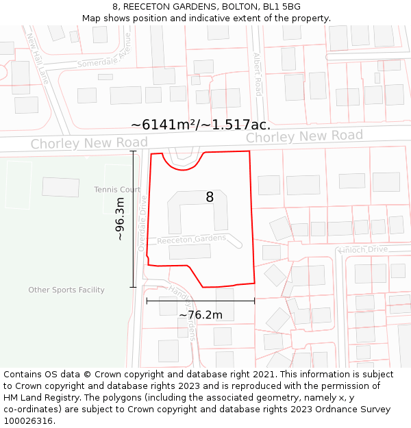 8, REECETON GARDENS, BOLTON, BL1 5BG: Plot and title map