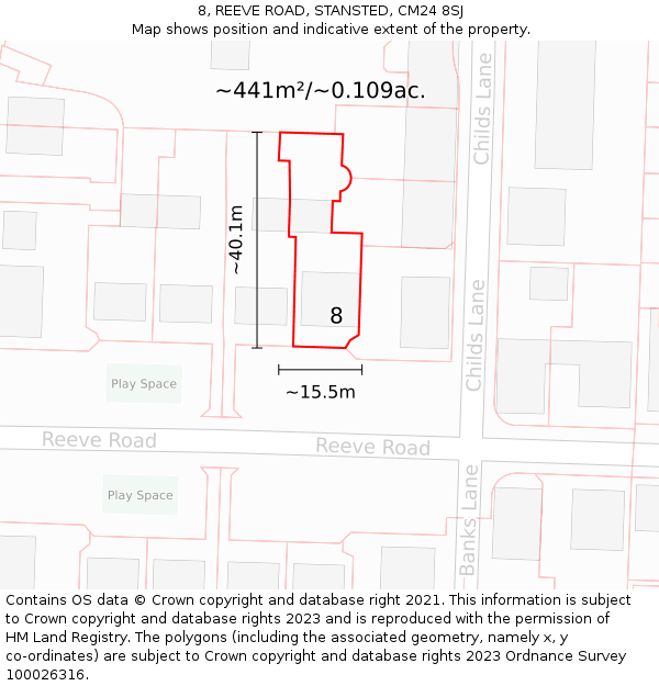 8, REEVE ROAD, STANSTED, CM24 8SJ: Plot and title map