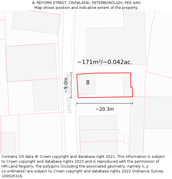 8, REFORM STREET, CROWLAND, PETERBOROUGH, PE6 0AN: Plot and title map