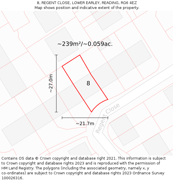 8, REGENT CLOSE, LOWER EARLEY, READING, RG6 4EZ: Plot and title map