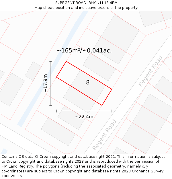 8, REGENT ROAD, RHYL, LL18 4BA: Plot and title map