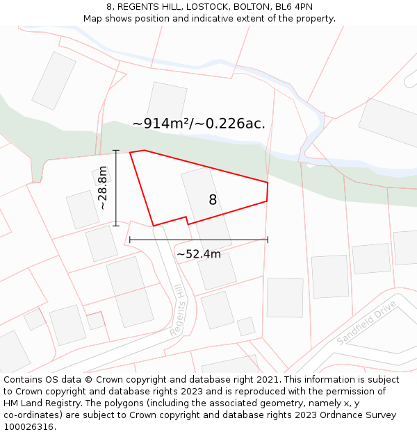 8, REGENTS HILL, LOSTOCK, BOLTON, BL6 4PN: Plot and title map