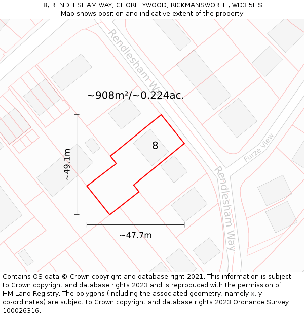 8, RENDLESHAM WAY, CHORLEYWOOD, RICKMANSWORTH, WD3 5HS: Plot and title map