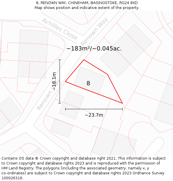 8, RENOWN WAY, CHINEHAM, BASINGSTOKE, RG24 8XD: Plot and title map