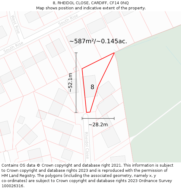 8, RHEIDOL CLOSE, CARDIFF, CF14 0NQ: Plot and title map