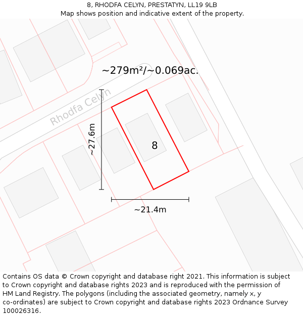 8, RHODFA CELYN, PRESTATYN, LL19 9LB: Plot and title map