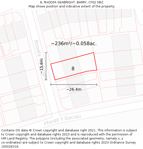 8, RHODFA SEABRIGHT, BARRY, CF62 5BZ: Plot and title map