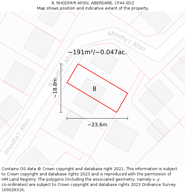 8, RHODFA'R AFON, ABERDARE, CF44 0DZ: Plot and title map