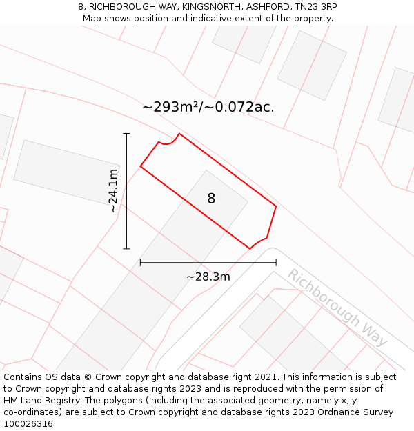 8, RICHBOROUGH WAY, KINGSNORTH, ASHFORD, TN23 3RP: Plot and title map