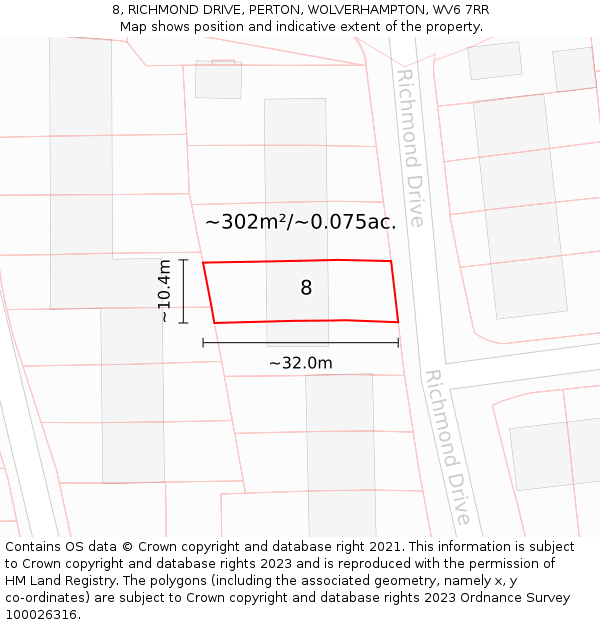 8, RICHMOND DRIVE, PERTON, WOLVERHAMPTON, WV6 7RR: Plot and title map