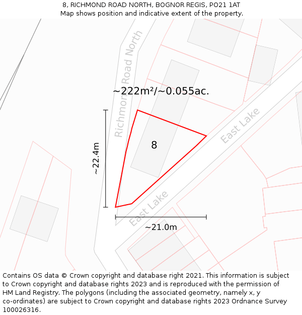 8, RICHMOND ROAD NORTH, BOGNOR REGIS, PO21 1AT: Plot and title map