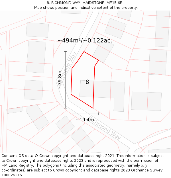 8, RICHMOND WAY, MAIDSTONE, ME15 6BL: Plot and title map