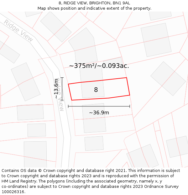 8, RIDGE VIEW, BRIGHTON, BN1 9AL: Plot and title map