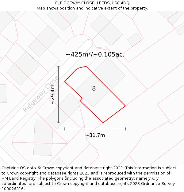 8, RIDGEWAY CLOSE, LEEDS, LS8 4DQ: Plot and title map