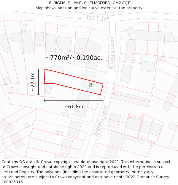 8, RIGNALS LANE, CHELMSFORD, CM2 8QT: Plot and title map