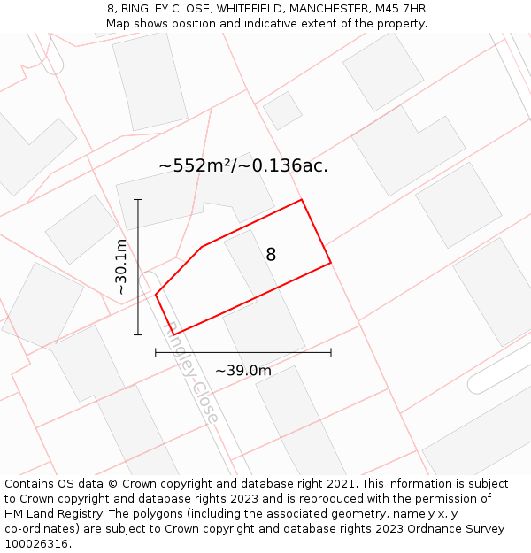 8, RINGLEY CLOSE, WHITEFIELD, MANCHESTER, M45 7HR: Plot and title map