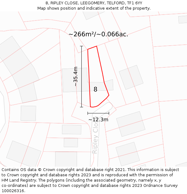 8, RIPLEY CLOSE, LEEGOMERY, TELFORD, TF1 6YY: Plot and title map