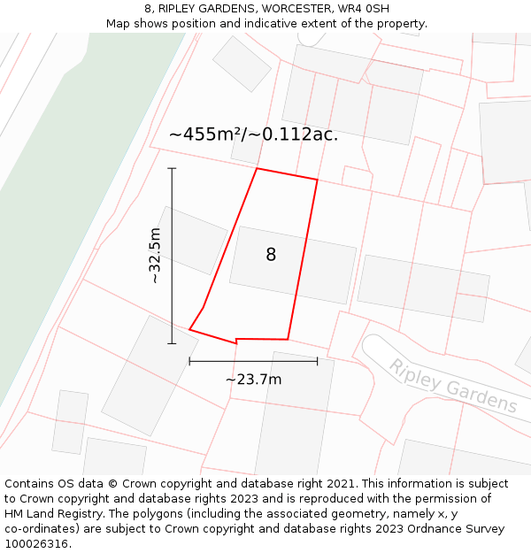 8, RIPLEY GARDENS, WORCESTER, WR4 0SH: Plot and title map