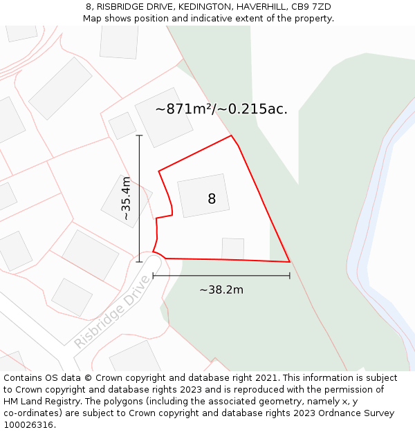 8, RISBRIDGE DRIVE, KEDINGTON, HAVERHILL, CB9 7ZD: Plot and title map