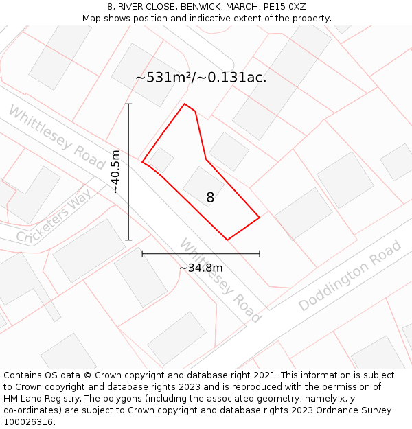 8, RIVER CLOSE, BENWICK, MARCH, PE15 0XZ: Plot and title map