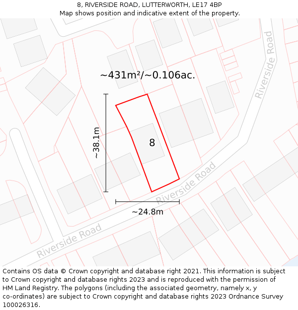 8, RIVERSIDE ROAD, LUTTERWORTH, LE17 4BP: Plot and title map