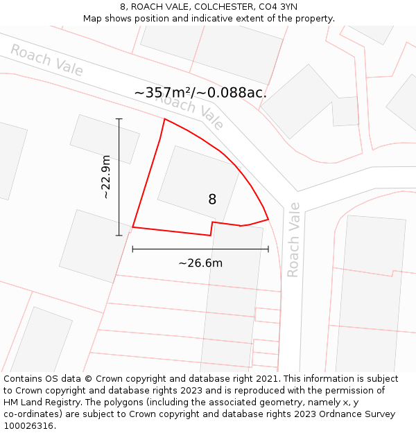 8, ROACH VALE, COLCHESTER, CO4 3YN: Plot and title map