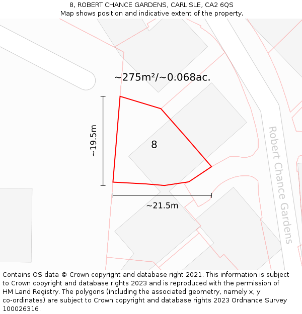 8, ROBERT CHANCE GARDENS, CARLISLE, CA2 6QS: Plot and title map