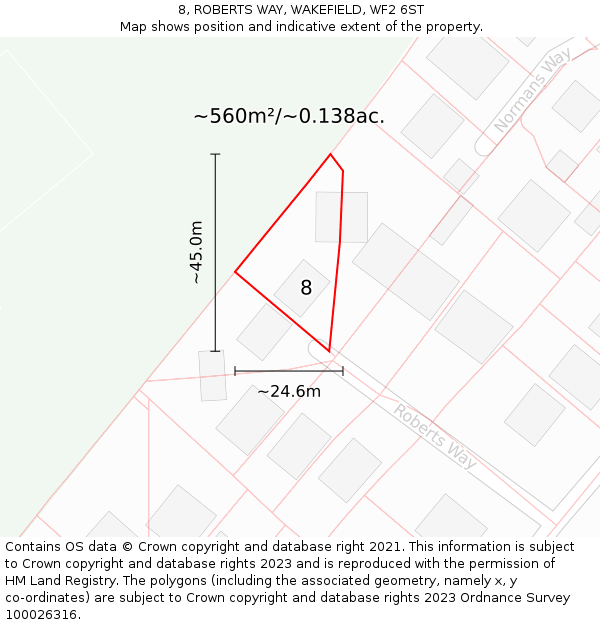 8, ROBERTS WAY, WAKEFIELD, WF2 6ST: Plot and title map