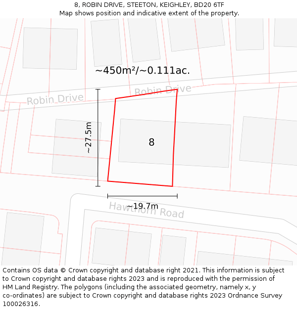 8, ROBIN DRIVE, STEETON, KEIGHLEY, BD20 6TF: Plot and title map