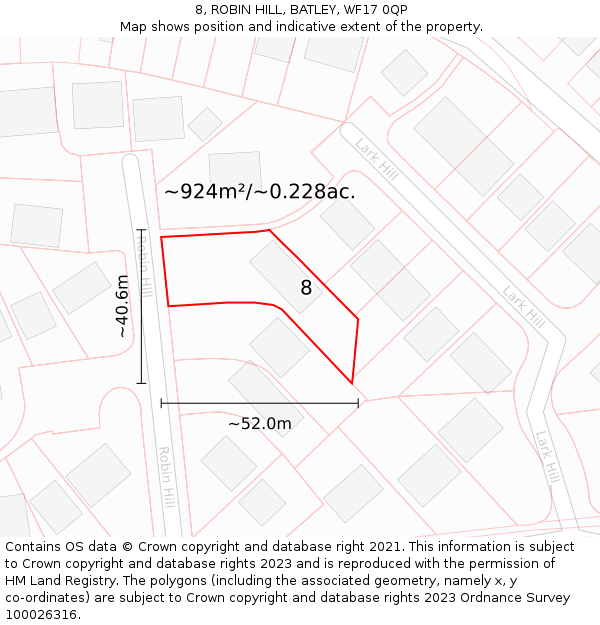 8, ROBIN HILL, BATLEY, WF17 0QP: Plot and title map