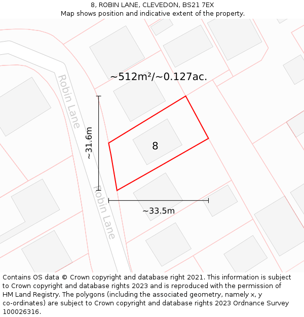 8, ROBIN LANE, CLEVEDON, BS21 7EX: Plot and title map