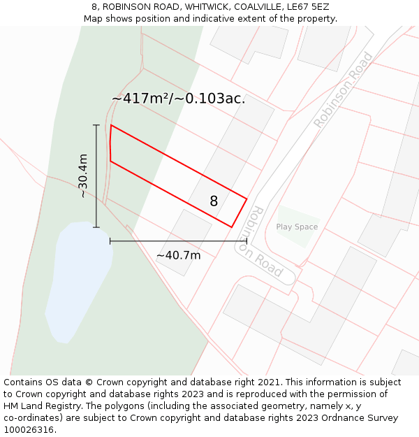 8, ROBINSON ROAD, WHITWICK, COALVILLE, LE67 5EZ: Plot and title map