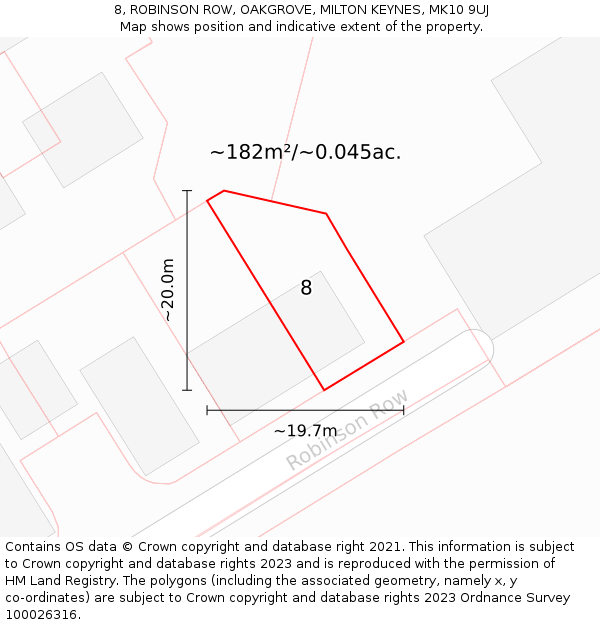 8, ROBINSON ROW, OAKGROVE, MILTON KEYNES, MK10 9UJ: Plot and title map