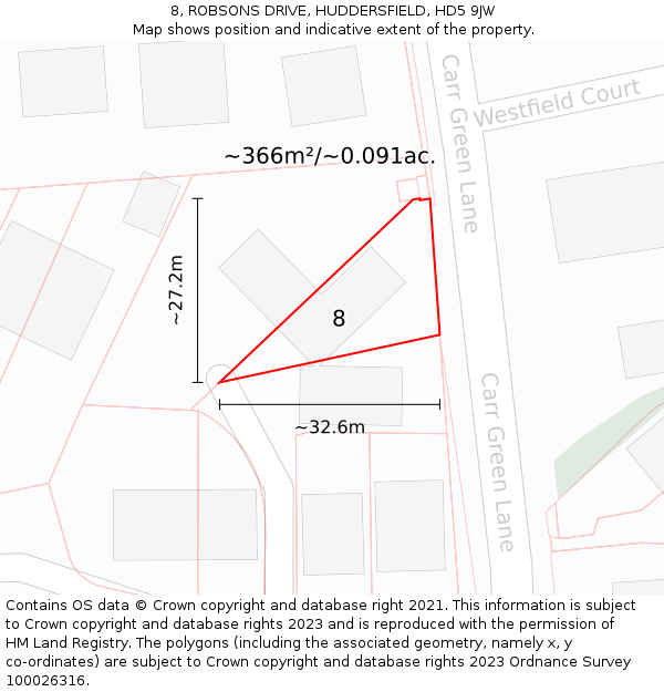 8, ROBSONS DRIVE, HUDDERSFIELD, HD5 9JW: Plot and title map