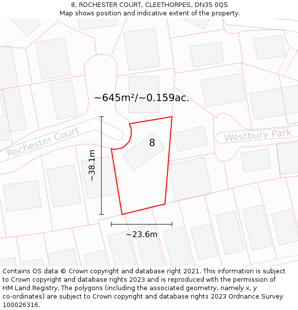 8, ROCHESTER COURT, CLEETHORPES, DN35 0QS: Plot and title map