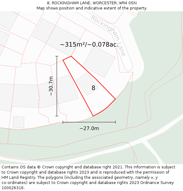 8, ROCKINGHAM LANE, WORCESTER, WR4 0SN: Plot and title map