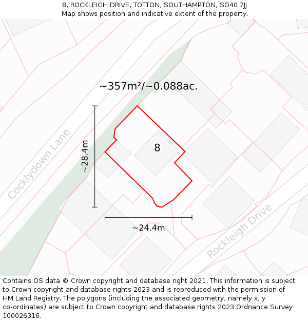 8, ROCKLEIGH DRIVE, TOTTON, SOUTHAMPTON, SO40 7JJ: Plot and title map