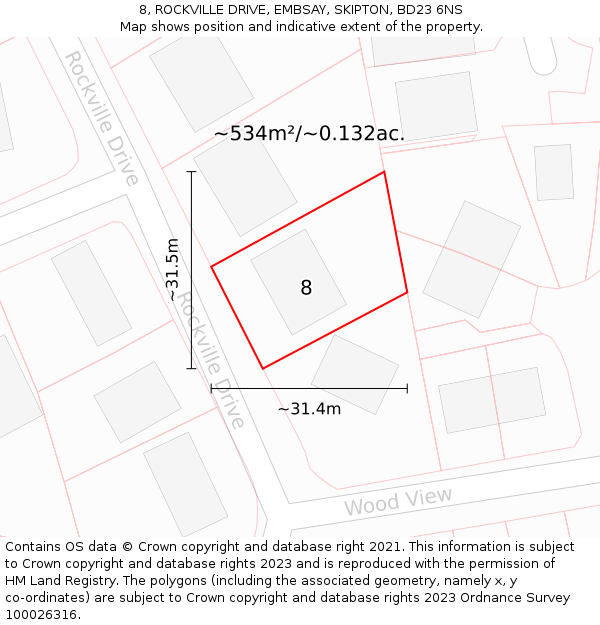 8, ROCKVILLE DRIVE, EMBSAY, SKIPTON, BD23 6NS: Plot and title map