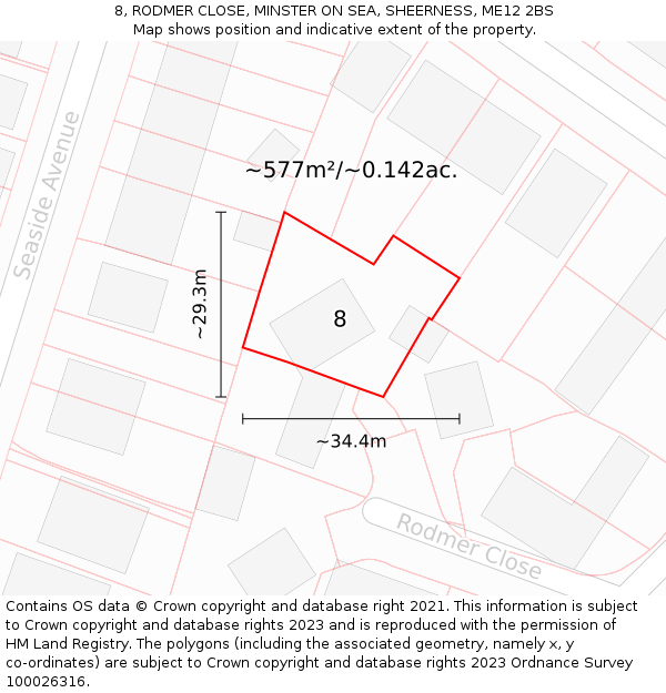 8, RODMER CLOSE, MINSTER ON SEA, SHEERNESS, ME12 2BS: Plot and title map
