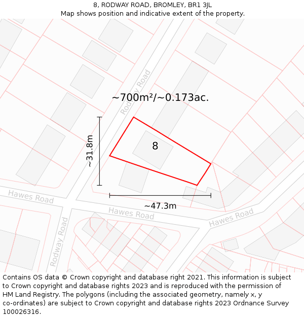 8, RODWAY ROAD, BROMLEY, BR1 3JL: Plot and title map