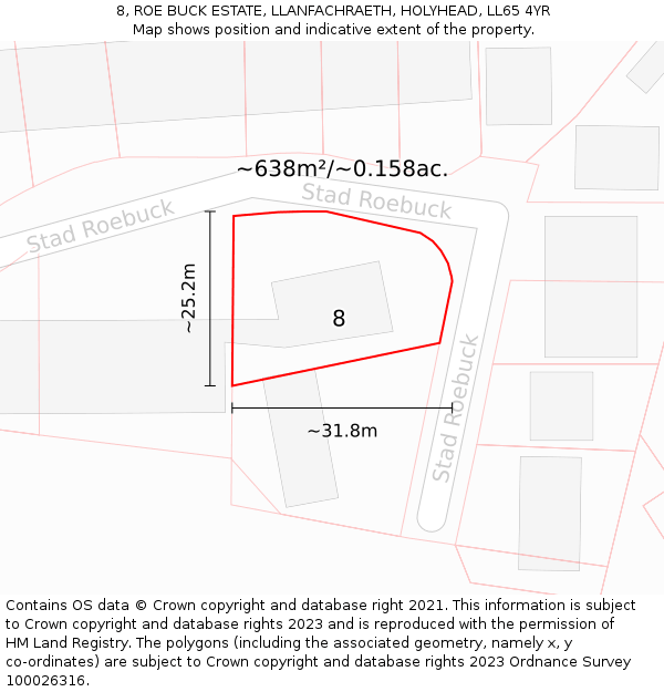 8, ROE BUCK ESTATE, LLANFACHRAETH, HOLYHEAD, LL65 4YR: Plot and title map