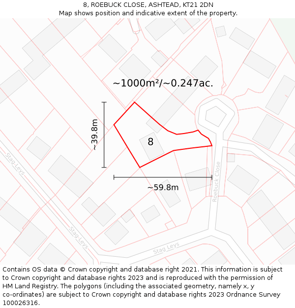 8, ROEBUCK CLOSE, ASHTEAD, KT21 2DN: Plot and title map