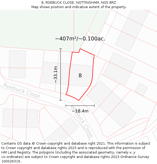 8, ROEBUCK CLOSE, NOTTINGHAM, NG5 8RZ: Plot and title map