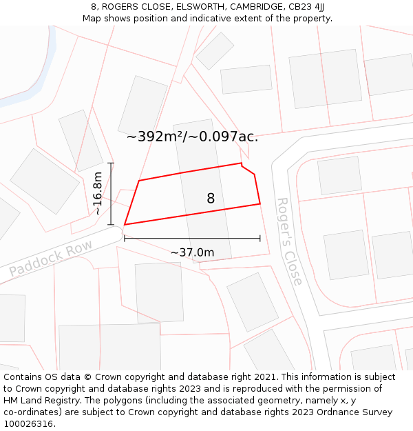 8, ROGERS CLOSE, ELSWORTH, CAMBRIDGE, CB23 4JJ: Plot and title map