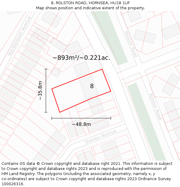 8, ROLSTON ROAD, HORNSEA, HU18 1UF: Plot and title map