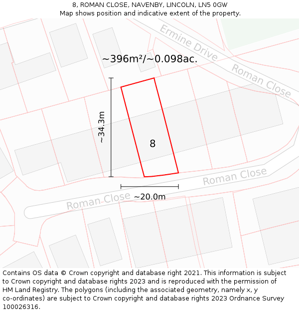 8, ROMAN CLOSE, NAVENBY, LINCOLN, LN5 0GW: Plot and title map