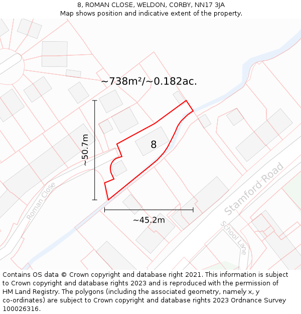 8, ROMAN CLOSE, WELDON, CORBY, NN17 3JA: Plot and title map